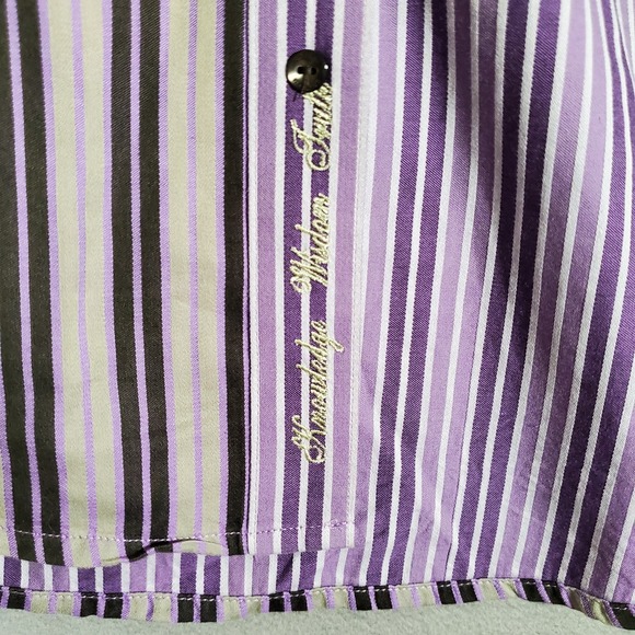 Robert Graham Shirt Mens XL Purple Black Stripe Button Long Sleeve Cotton Luxury - Picture 8 of 10